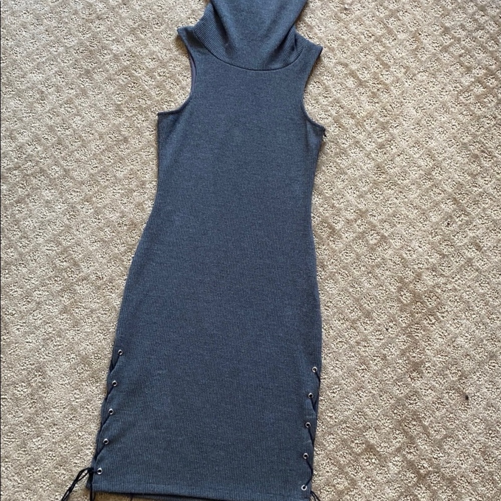 TURTLENECK DRESS WITH CRISS CROSS TIES ON THE SIDE